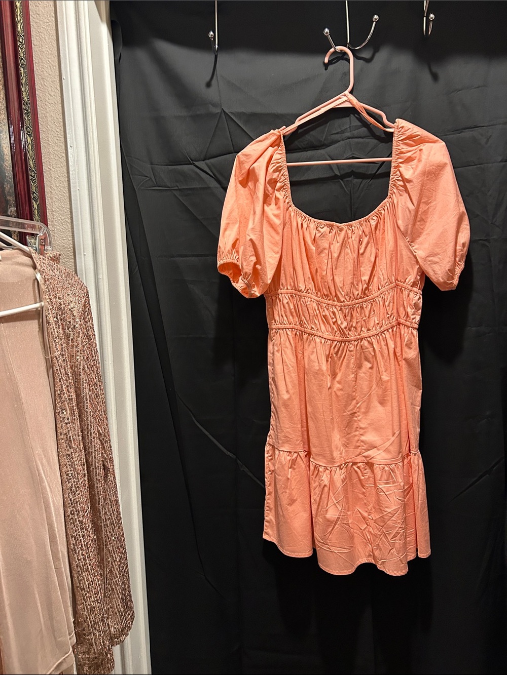 bp Peach Puff Puff-Sleeve Smocked Mini Dress